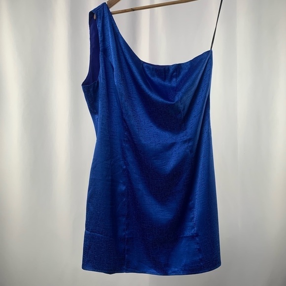 Lulus Lisette Satin One-Shoulder Mini Dress in Cobalt Blue Size Extra Large - Picture 4 of 8